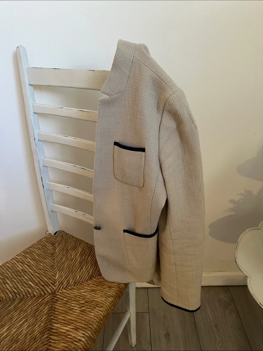 Banana Republic Cream Textured Blazer with Navy Trim